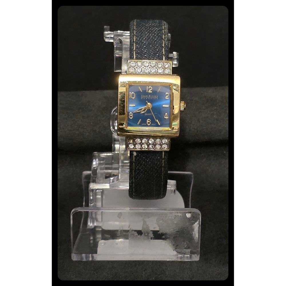 Joan Rivers Classics Watch Womens Gold Blue Denim Rhinestone V377